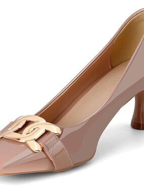 Women's Square Toe Kitten Heel Pumps Metal Slip-On Dress Shoes Comfortable Wear